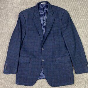 Peter Millar Windowpane Blazer Sport Coat Men's 42R Fit 42S Blue Soft Wool Plaid